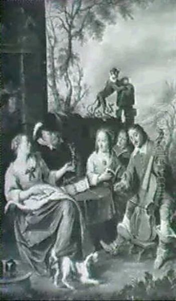 The Artist And His Family Playing Music Oil Painting by Nicolas Van Den Bergh