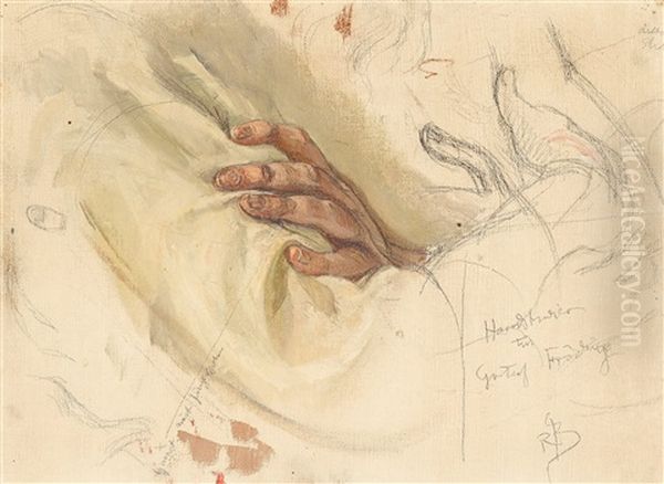 Handstudier Till Gustaf Froding (study) Oil Painting by Richard (Sven R.) Bergh