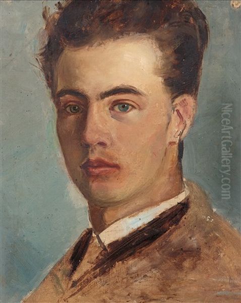 Sjalvportratt Som Ung (self Portrait As A Young Man) Oil Painting by Richard (Sven R.) Bergh