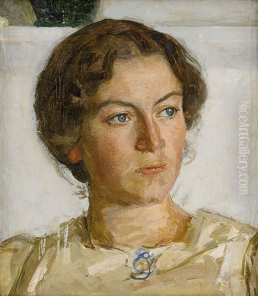 Portratt Av Bodil Faber Oil Painting by Richard (Sven R.) Bergh