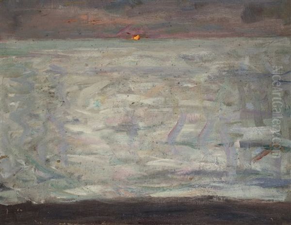 Solnedgang Over Havet Oil Painting by Richard (Sven R.) Bergh