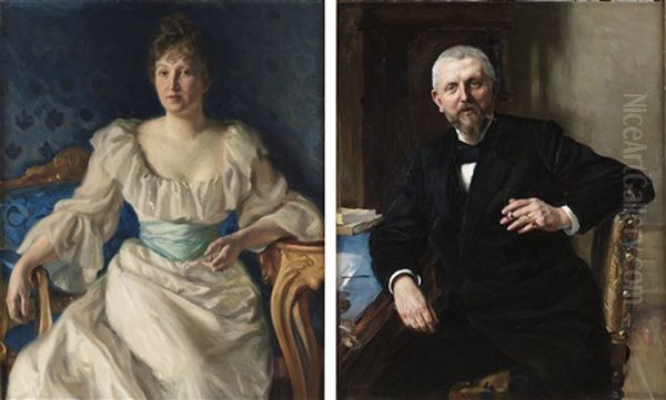 Redaktor Fredrik Vult Von Steijern (+ Maka Gerda, Lrgr; Pair) Oil Painting by Richard (Sven R.) Bergh