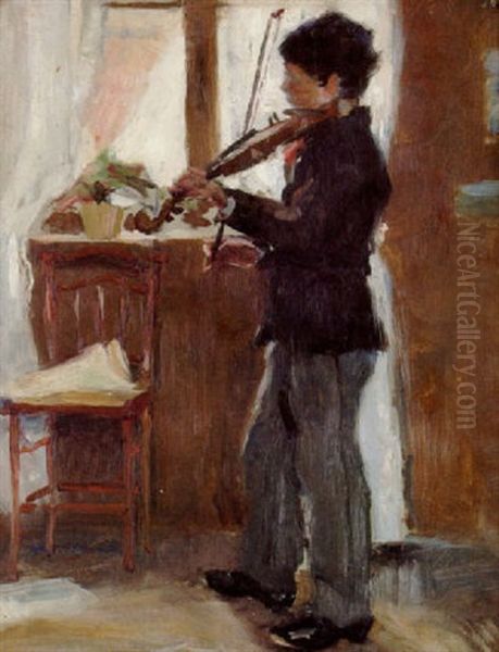 Violinist Oil Painting by Richard (Sven R.) Bergh