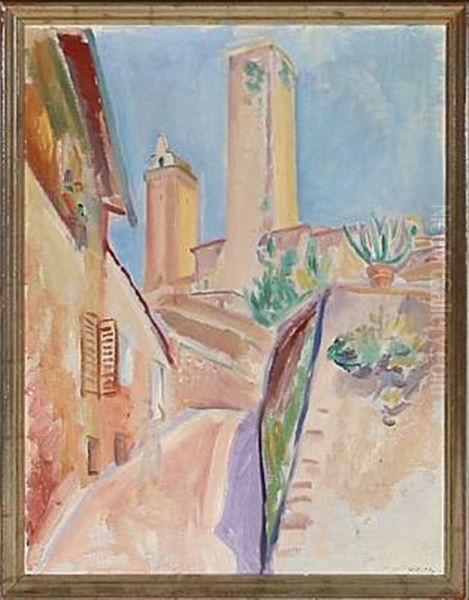 Scene From San Gimignano I Toscana Oil Painting by Svante Bergh