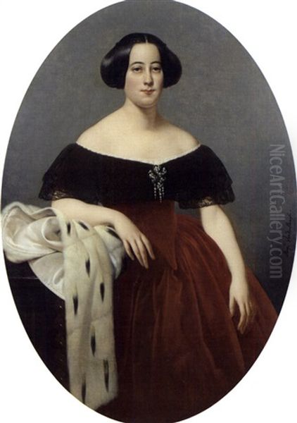 Portrait De Femme Au Manteau D'hermine by Augustin Charles G. van den Berghe