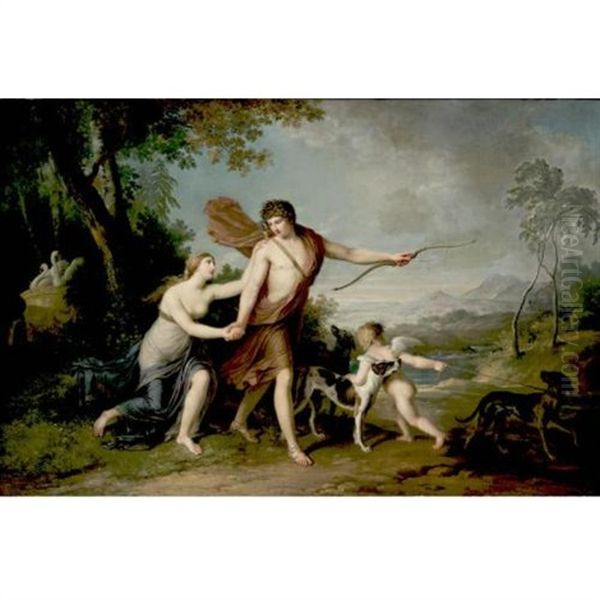 Venus And Adonis Oil Painting by Augustin Charles G. van den Berghe