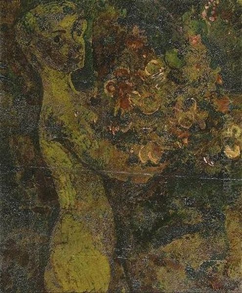 Jeune Femme Au Bouquet De Fleurs Oil Painting by Frits Van Den Berghe