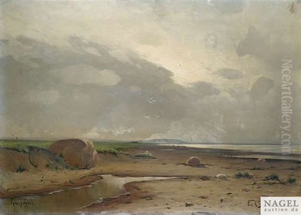 Am Strand Von Hungerburg In Estland Oil Painting by Richard Alexandrovich Bergholz