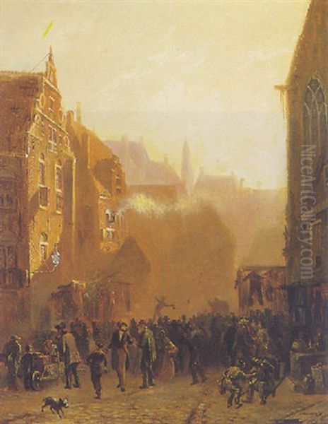 A Market Scene Oil Painting by Syboldt Berghuis