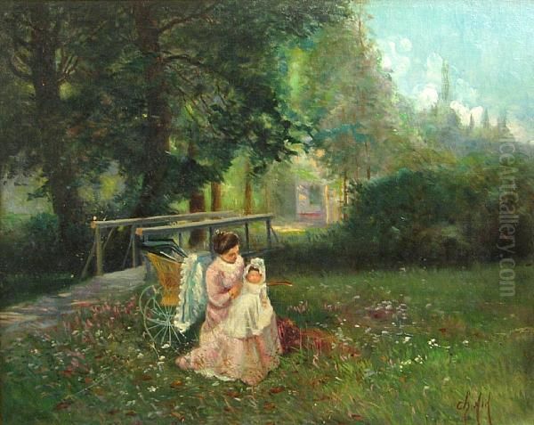 Mere Et Son Enfant Dans Un Parc Oil Painting by George Charles Aid