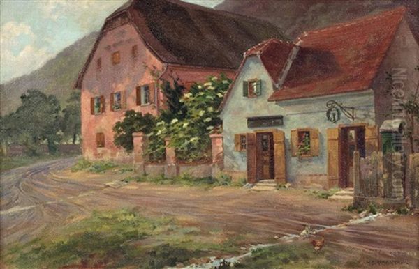 Heuriger Am Land Oil Painting by Herman Bergmeister