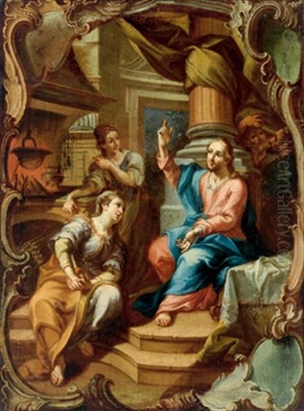 Christus Im Hause Von Maria Und Martha Oil Painting by Johann Georg Bergmuller