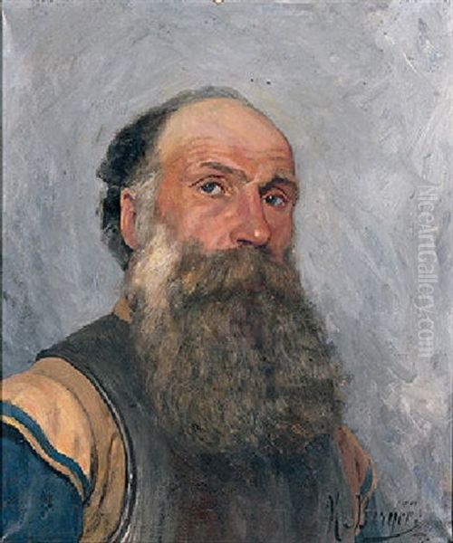 Man Med Skagg Oil Painting by Karin (Larsson) Bergoeoe