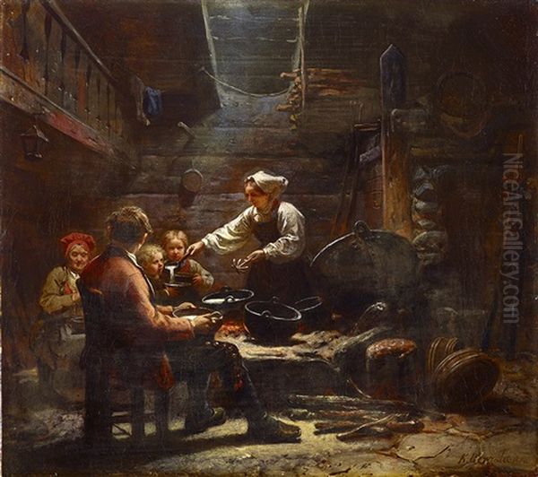 Die Mahlzeit Oil Painting by Knud Larsen Bergslien