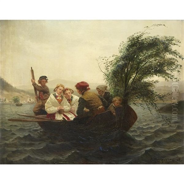 The Boating Party Oil Painting by Knud Larsen Bergslien