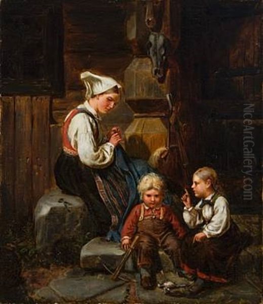 Skjennepreken Oil Painting by Knud Larsen Bergslien