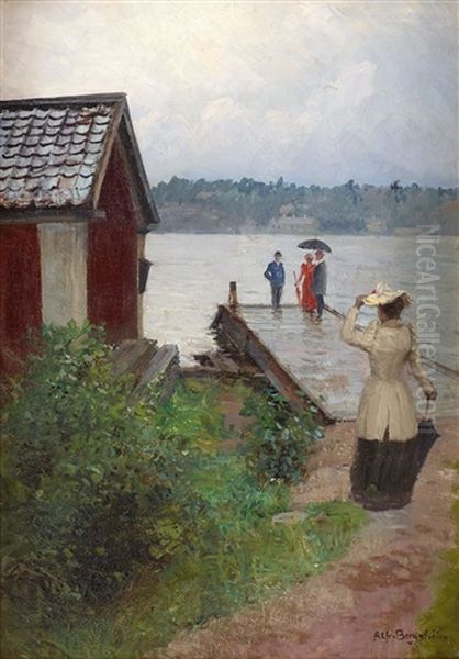 Vid Bryggan Oil Painting by Alfred Mauritz Bergstroem