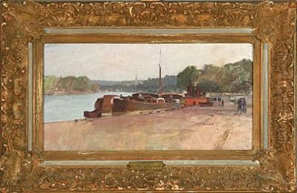 View Of A French River Oil Painting by Alfred Mauritz Bergstroem