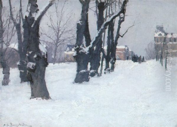 Humlegarden I Sno, Stockholm Oil Painting by Alfred Mauritz Bergstroem