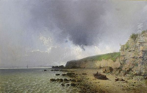 Falaise A Granville Dans La Manche Oil Painting by Tony-Francois de Bergue