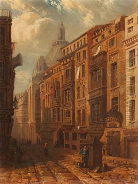 City Scene With Dome In Background Oil Painting by Tony-Francois de Bergue