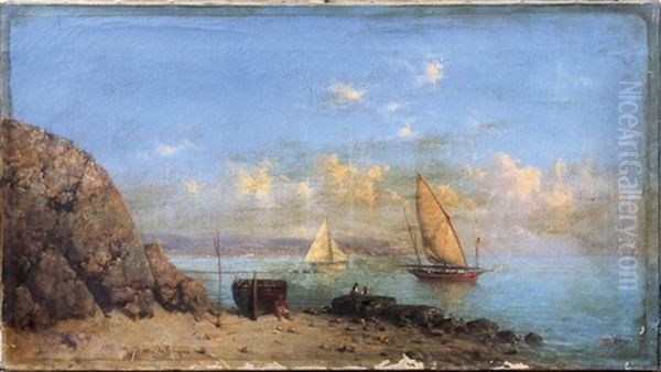 Bateaux Dans La Baie Oil Painting by Tony-Francois de Bergue