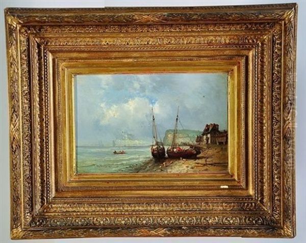 Bateaux Sur La Greve Normande Oil Painting by Tony-Francois de Bergue