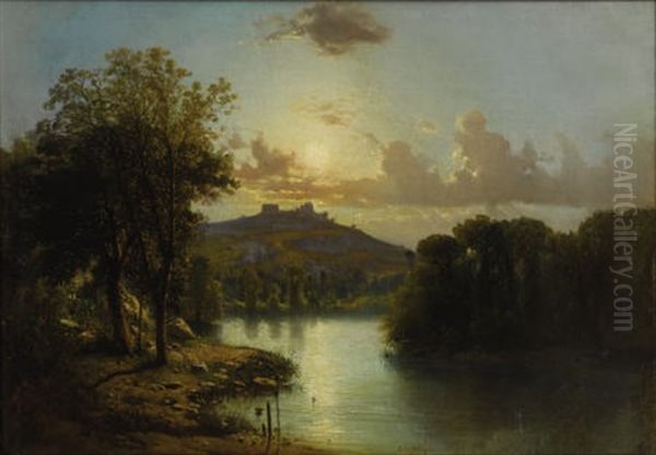 Moonlit Landscape, France Oil Painting by Tony-Francois de Bergue