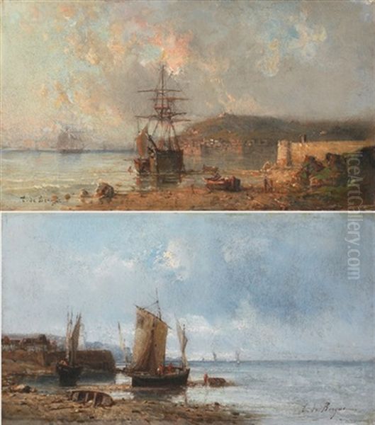 Bateaux A Maree Basse (+ Arrivee Au Port; Pair) Oil Painting by Tony-Francois de Bergue