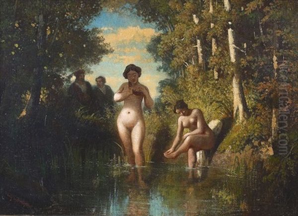 Badende Frauen Im Wald by Tony-Francois de Bergue