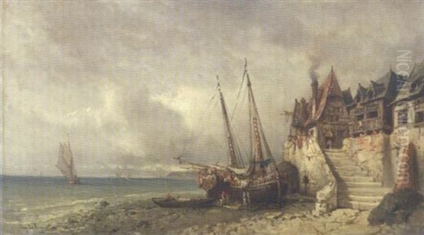 Vieux Port En Normandie Oil Painting by Tony-Francois de Bergue