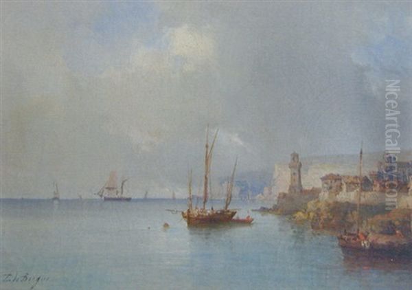 Vue De Port Italien Oil Painting by Tony-Francois de Bergue