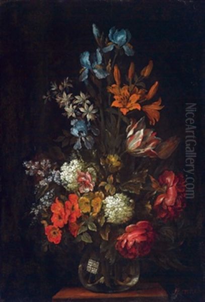 Ein Blumenstraus Mit Rosen, Schneeballen, Tulpen Und Anderen Bluten Oil Painting by Heinrich Berichau