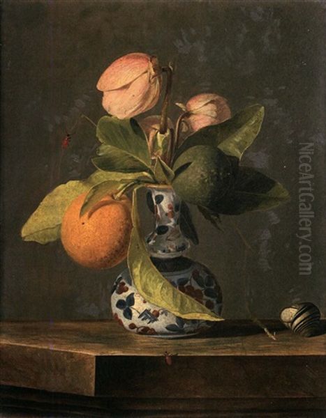 Hellebores Et Agrumes Dans Un Vase Chinois Oil Painting by Antoine Berjon