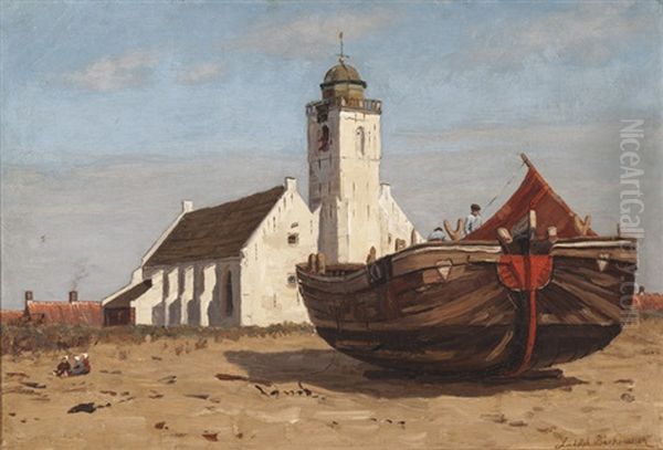 Dockhands In Katwijk Oil Painting by Ludolph Berkemeyer