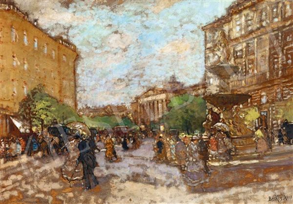 Kalvin Square With The National Museum Oil Painting by Antal Berkes