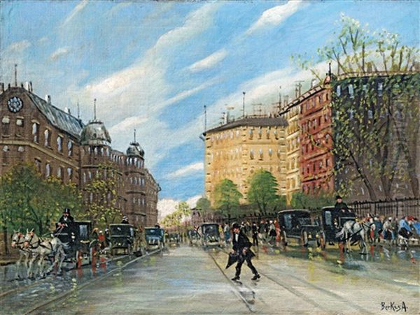 Street-view In A City Oil Painting by Antal Berkes