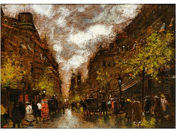 Pariser Strassenansicht Oil Painting by Antal Berkes