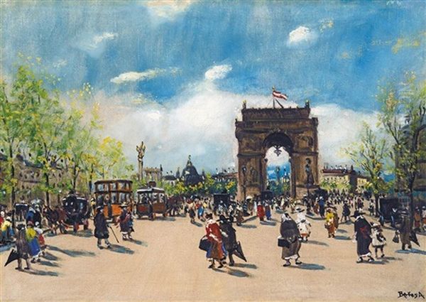 Arc De Triomphe In Paris Oil Painting by Antal Berkes