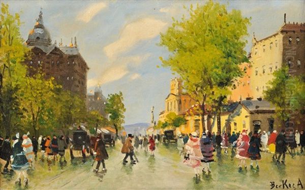 Budapester Boulevardszene Oil Painting by Antal Berkes