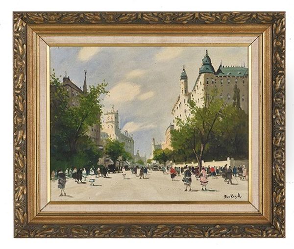 Promenade In Budapest Oil Painting by Antal Berkes