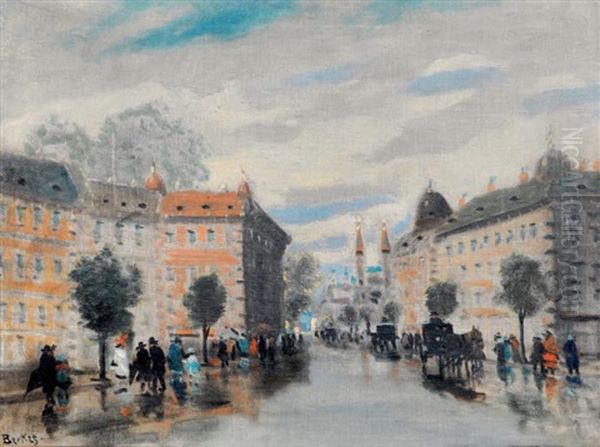 Rue Animee Oil Painting by Antal Berkes