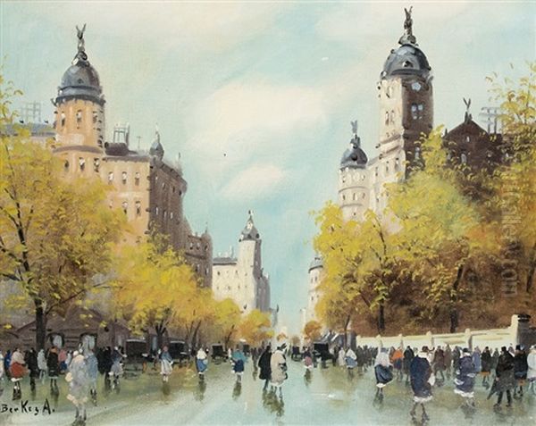 Oktogon Place Budapest Oil Painting by Antal Berkes