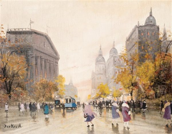 Utcareszlet Budapesten Oil Painting by Antal Berkes