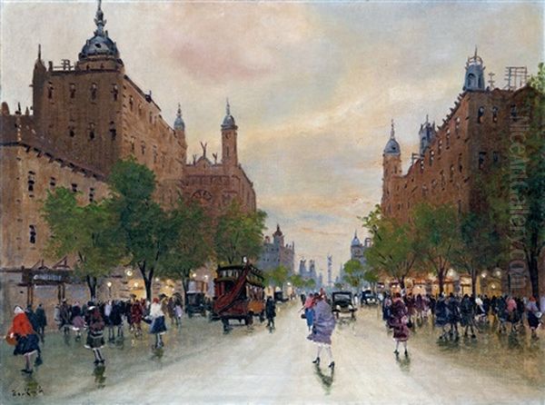 Street In Pest Oil Painting by Antal Berkes