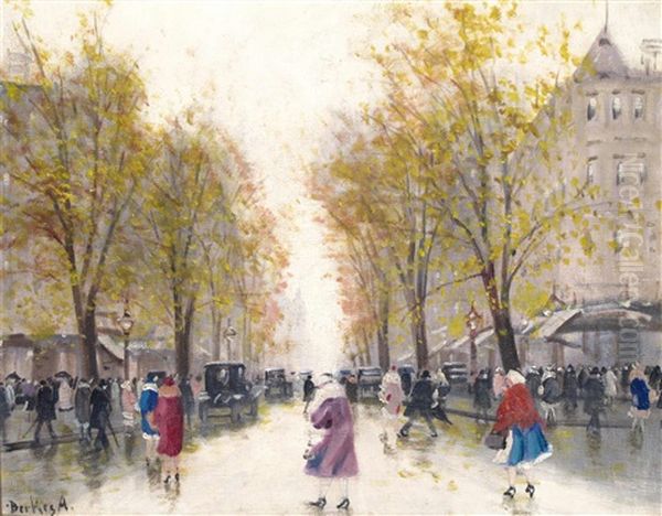 A Parisian Street Scene Oil Painting by Antal Berkes