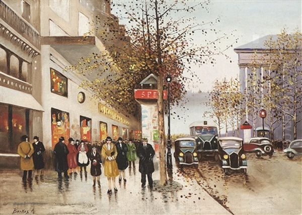 Budapester Strasenansicht Nach Regenschauer Oil Painting by Antal Berkes