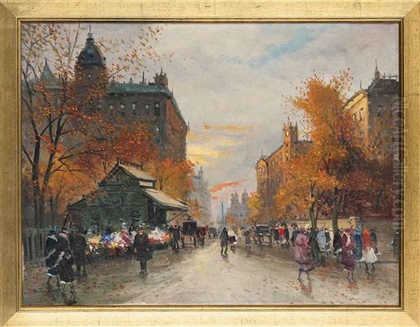 A Boulevard In Autumn Oil Painting by Antal Berkes