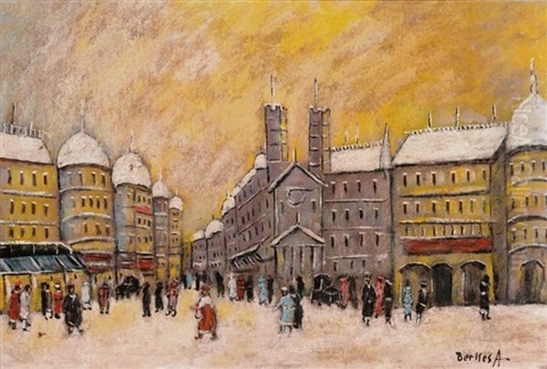 Winterlicher Abend In Der Stadt Oil Painting by Antal Berkes