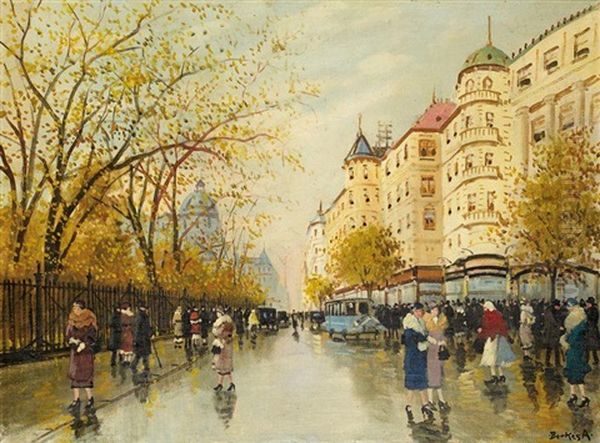 Vue Des Grands Boulevards Oil Painting by Antal Berkes